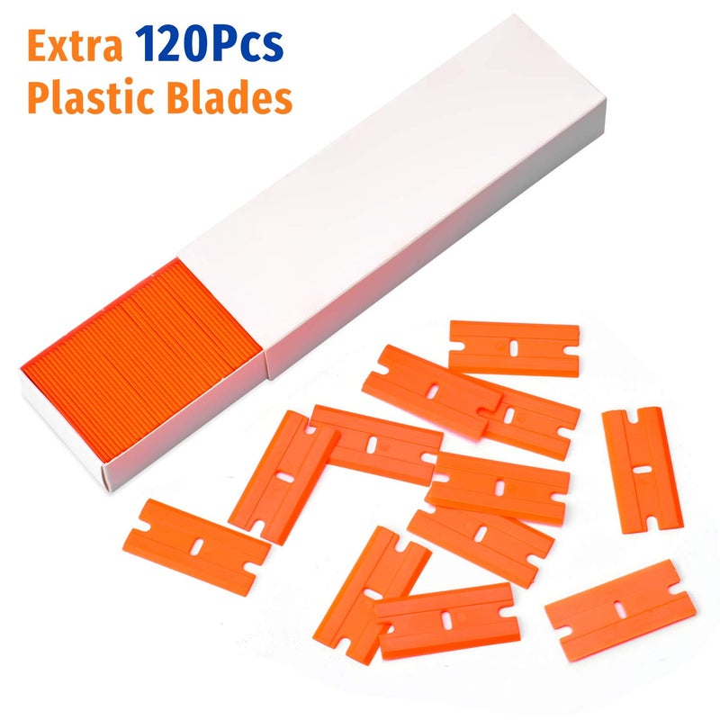 DEKEones Plastic Razor Blade Scraper, 2 Pack Razor Scraper with 120 Pcs Razor Blades for Removing Glue, Sticker, Decals, Tint from Car Window and Glass(Blue) - Image 3